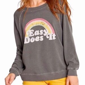 Wildfox EASY DOES IT Rainbow Crew Neck Top Shirt Cozy Soft Lounge Bohemian